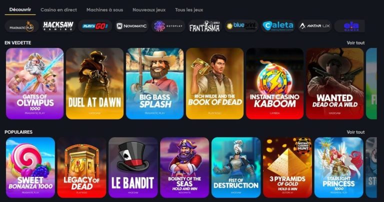 Instant Casino jeux