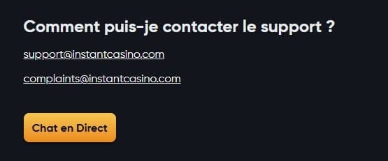 Instant Casino support client